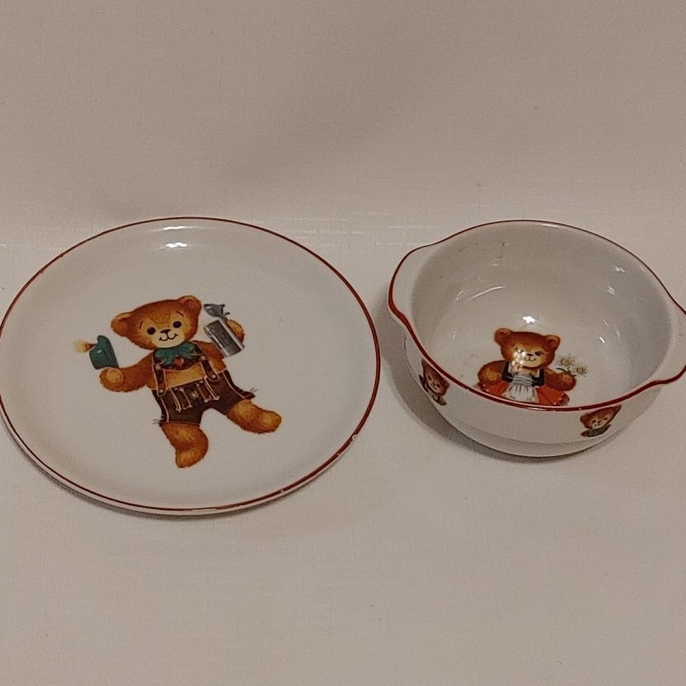 Vintage Hermann Teddy Plate and Bowl Set Made in West Germany